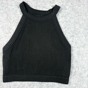 Aerie Black Ribbed High-Neck Crop Top